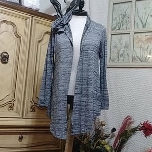 Womens SIMPLY RUBY hooded Open Front Cardigan Plus Sz 1x Gray Striped